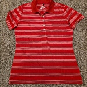 Nike Women's Red and White Striped Button Down Shirt